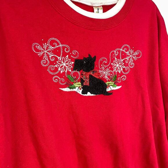 Vintage 2X Scottie Dog Boxy Red Crewneck Sweatshirt Plus Holiday Long Sleeve - Picture 2 of 6